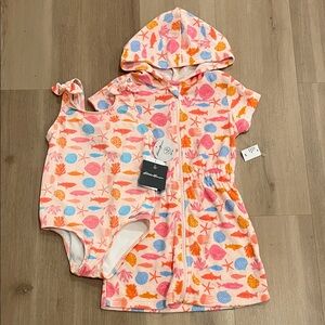 Eddie Bauer Kids Seashell Hooded Cover-Up and Swimsuit Set - 4T